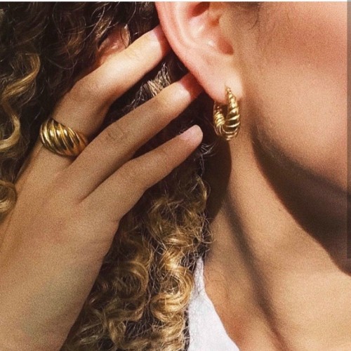 Gold Plated Croissant Mini Hoop Earrings, Hypoallergenic and long-lasting