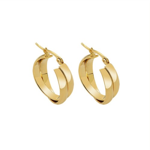 Crossed twist chunky hoop earings in gold plating stainless steel