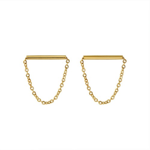 Horizontal bar with chain earrings in gold plating stainless steel