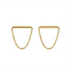 Horizontal bar with chain earrings in gold plating stainless steel