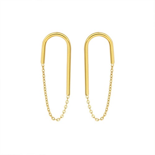 Gold plated crutch with chain earrings in gold plated stainless steel