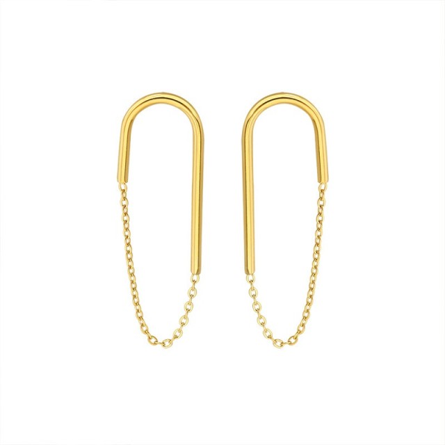 Gold plated crutch with chain earrings in gold plated stainless steel