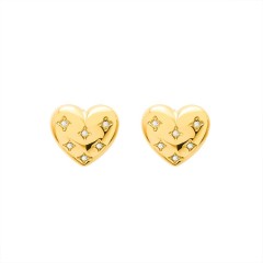 Diamont inlayed heart stud earrings in gold plated stainless steel