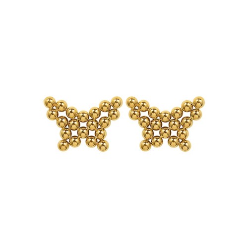 Gold plated beaded butterfly stud earrings in stainless steel