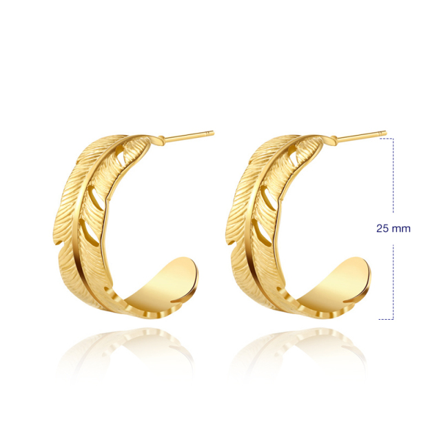 C-shaped feather stainless steel earrings / Boucle d'oreilles en acier inoxydable