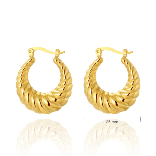 Stainless steel earrings with crescent diagonal thread / Boucle d'oreilles en acier inoxydable