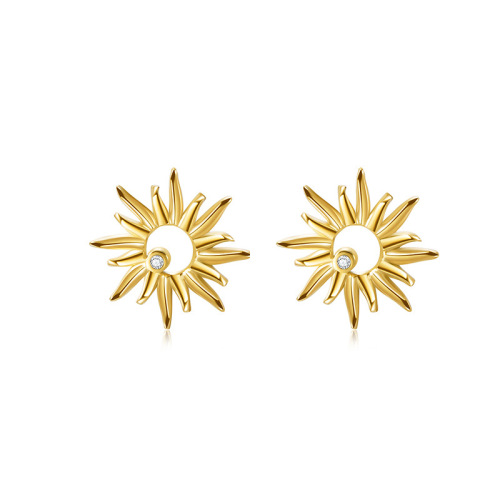 Sunflowers earrings inlayed with rhinestone  / Boucle d'oreilles en acier inoxydable