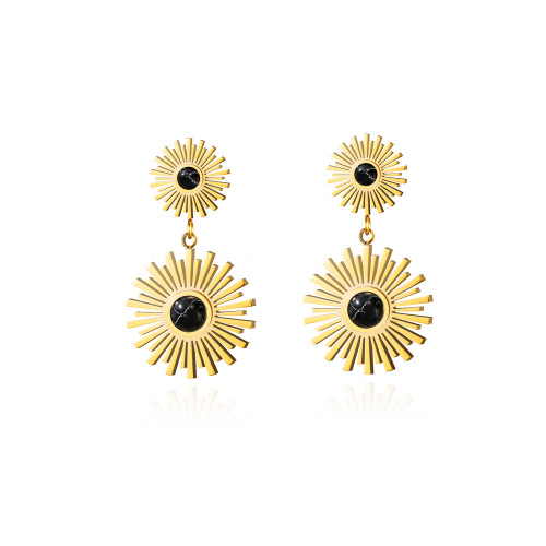 Sunflower stainless steel earrings with natural stone / Boucle d'oreilles en acier inoxydable