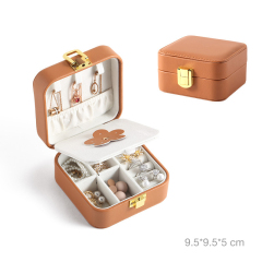 Small protable travel PU leather jewelry organizer with mirror / Boîte de stockage de bijoux