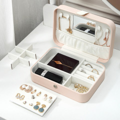 Simple Portable Luxury PU Leather Travel Jewelry Box With Mirror / Boîte de stockage de bijoux