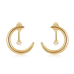 Crescent shape Detachable STAINLESS STEEL EARRINGS inlayed with Zircon / Boucle d'oreilles en acier inoxydable