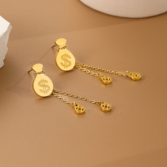 Dollar Sign Money Bag STAINLESS STEEL EARRINGS / Boucle d'oreilles en acier inoxydable