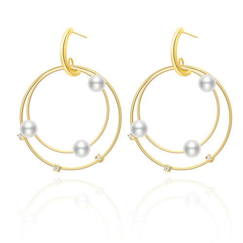 Double ring inlayed with Pearl STAINLESS STEEL EARRINGS / Boucle d'oreilles en acier inoxydable