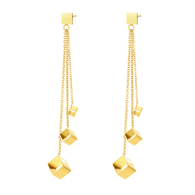 Square STAINLESS STEEL EARRINGS with chain / Boucle d'oreilles en acier inoxydable