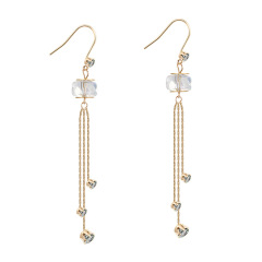 Fashion and Elegant Tassels STAINLESS STEEL DANGLE EARRINGS inlayed with Rhinestone / Boucle d'oreilles en acier inoxydable