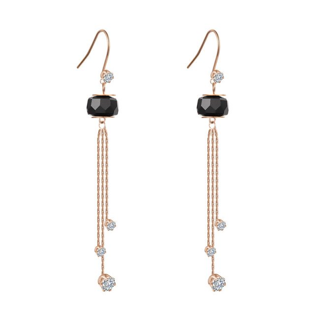 Fashion and Elegant Tassels STAINLESS STEEL DANGLE EARRINGS inlayed with Rhinestone / Boucle d'oreilles en acier inoxydable