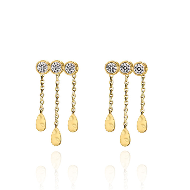 Luxury Chain tassel STAINLESS STEEL STUD EARRINGS inlayed with Rhinestone / Boucle d'oreilles en acier inoxydable