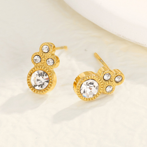 Delicate Round STAINLESS STEEL STUD EARRINGS inlayed with Rhinestone / Boucle d'oreilles en acier inoxydable