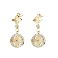 Retro Clover pendant STAINLESS STEEL EARRINGS inlayed with Rhinestone / Boucle d'oreilles en acier inoxydable