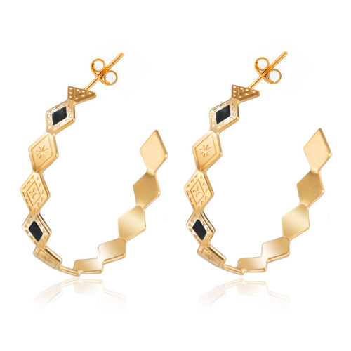 Fashionable Rhombus STAINLESS STEEL HOOP EARRINGS / Boucle d'oreilles en acier inoxydable