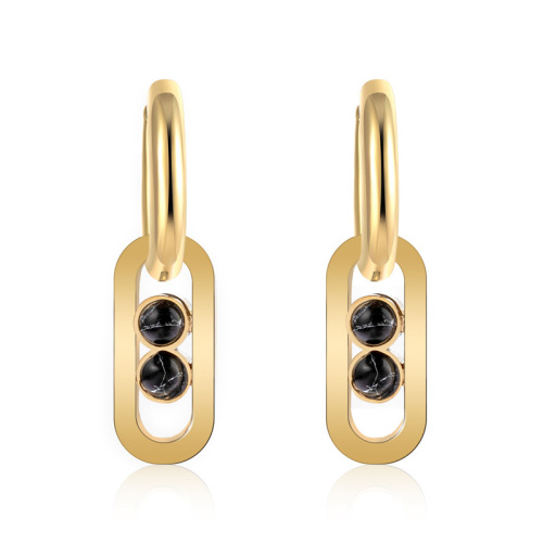 Luxury Pea molding STAINLESS STEEL HUGGIE EARRINGS inlayed with Natural Stone / Boucle d'oreilles en acier inoxydable