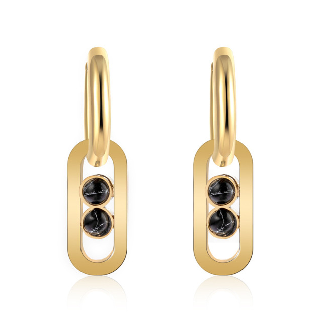 Luxury Pea molding STAINLESS STEEL HUGGIE EARRINGS inlayed with Natural Stone / Boucle d'oreilles en acier inoxydable