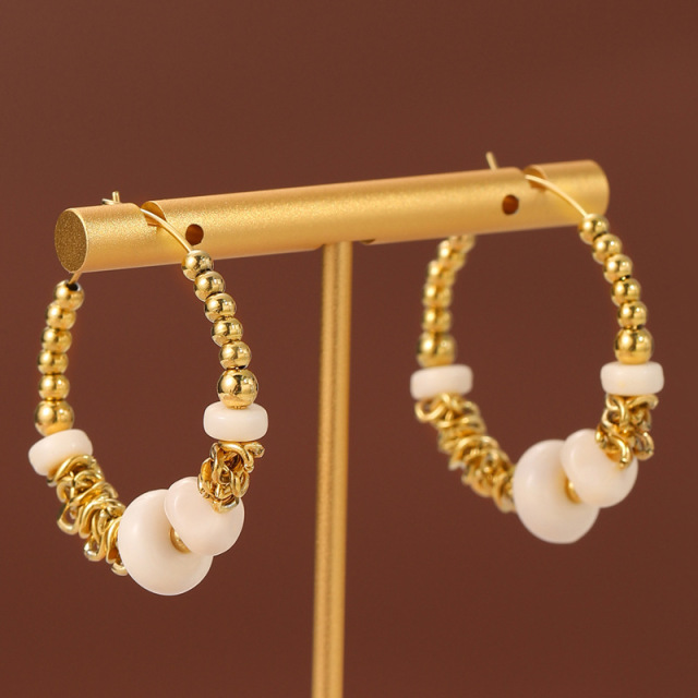 Fashion Handmade Beading STAINLESS STEEL HOOP EARRINGS / Boucle d'oreilles en acier inoxydable