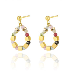 Natural Stones alternate with Blocks STAINLESS STEEL EARRINGS / Boucle d'oreilles en acier inoxydable