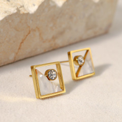Simple Hollow Out STAINLESS STEEL STUD EARRINGS inlayed with Rhinestone / Boucle d'oreilles en acier inoxydable