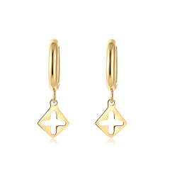 Simple Square Hollow Out Cross STAINLESS STEEL EARRINGS / Boucle d'oreilles en acier inoxydable