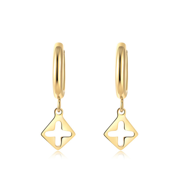 Simple Square Hollow Out Cross STAINLESS STEEL EARRINGS / Boucle d'oreilles en acier inoxydable