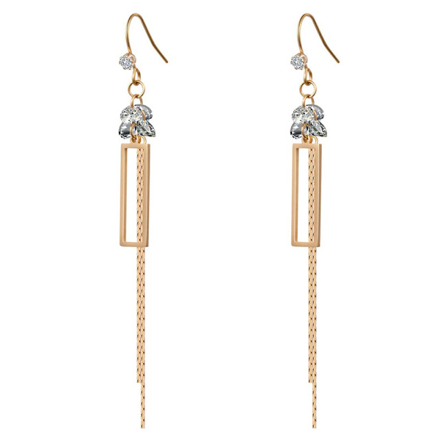 Crystal Rectangle STAINLESS STEEL CHAIN TASSELS EARRINGS / Boucle d'oreilles en acier inoxydable