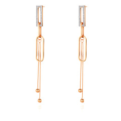 Elliptical Ring Gold Ball STAINLESS STEEL CHAIN TASSELS EARRINGS inlayed with Rhinestone / Boucle d'oreilles en acier inoxydable