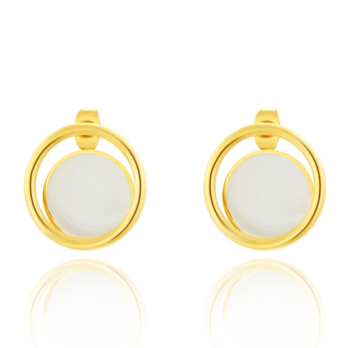 Detachable Circle Ring STAINLESS STEEL EARRINGS inlayed with Mother of pearl / Boucle d'oreilles en acier inoxydable