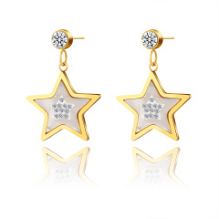 Five-Pointed Star STAINLESS STEEL EARRINGS inlayed with Mother of pearl and Rhinestone / Boucle d'oreilles en acier inoxydable