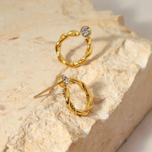 Fashion Hemp Wreath STAINLESS STEEL STUD EARRINGS inlayed with Rhinestone / Boucle d'oreilles en acier inoxydable