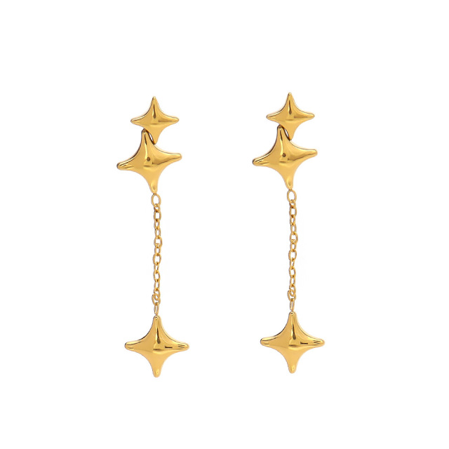 Multi Star STAINLESS STEEL CHAIN TASSELS EARRINGS with star pendant / Boucle d'oreilles en acier inoxydable