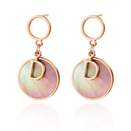 D Letter STAINLESS STEEL EARRINGS inlayed with Mother of pearl / Boucle d'oreilles en acier inoxydable