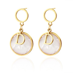 D Letter STAINLESS STEEL EARRINGS inlayed with Mother of pearl / Boucle d'oreilles en acier inoxydable