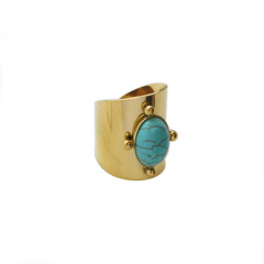 Retro Glossy Surface STAINLESS STEEL RINGS inlayed with Natural Stone / Bague en acier inoxydable
