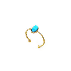 Simple Rope-Shaped STAINLESS STEEL RINGS inlayed with Turquoise / Bague en acier inoxydable