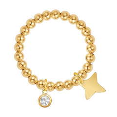 Trendy Star and Zircon STAINLESS STEEL BEADS CHAIN RINGS / Bague en acier inoxydable