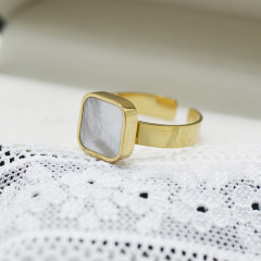 Simple Adjustable STAINLESS STEEL OPEN RINGS inlayed with Mother of pearl / Bague en acier inoxydable