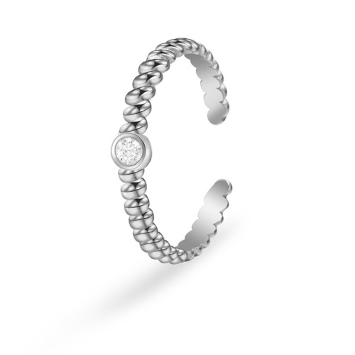 Simple Beaded STAINLESS STEEL OPEN RINGS inlayed with Rhinestone / Bague en acier inoxydable