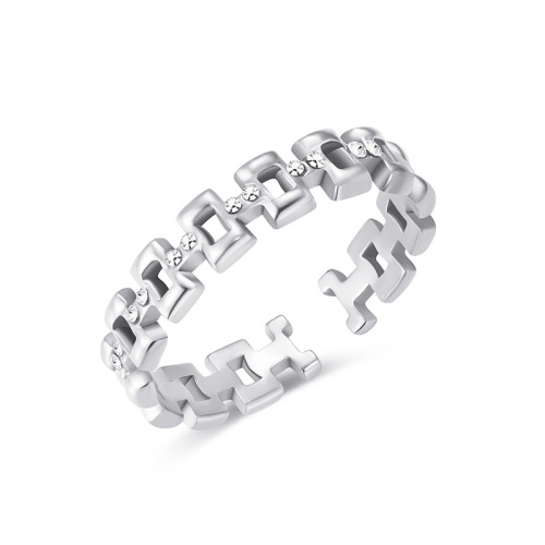 Fashionable Chain STAINLESS STEEL OPEN RINGS inlayed with Rhinestone / Bague en acier inoxydable