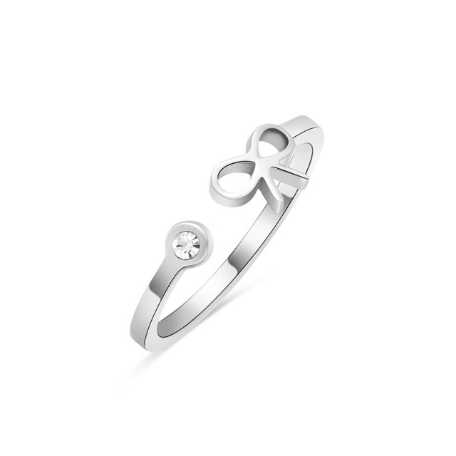 Trendy Bow STAINLESS STEEL OPEN RINGS inlayed with Rhinestone / Bague en acier inoxydable