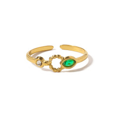 18K Gold Emerald Zircon Hollow Out STAINLESS STEEL OPEN RINGS / Bague en acier inoxydable