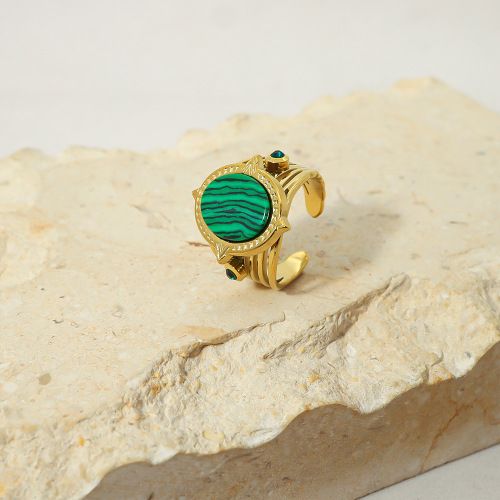 WHOLESALE Vintage 18K Gold Malachite STAINLESS STEEL OPEN RINGS / Bague en acier inoxydable