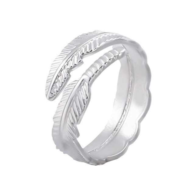 Leaf Upper Arm Stainless Steel Open Adjustable ring / Bague réglable en acier inoxydable