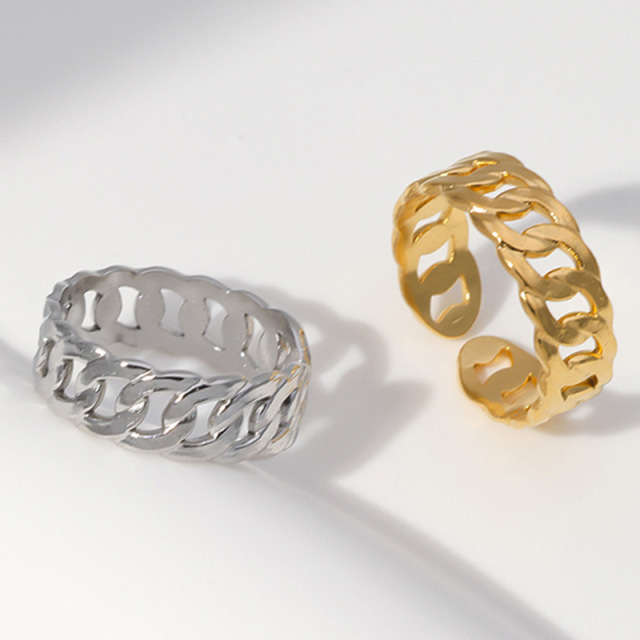 Wholesale 18K Gold Plating Chain Link Stainless Steel Adjustable ring / Bague réglable en acier inoxydable